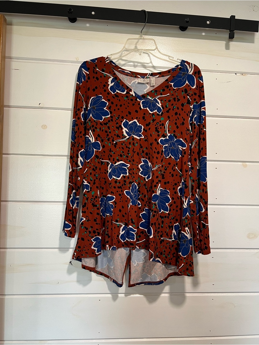 Rust Floral V-Neck Long Sleeve Top